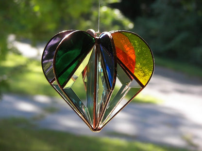 Stained Glass Rainbow Heart, Stained glass heart, Rainbow Heart,Rainbow suncatcher, Heart Suncatcher