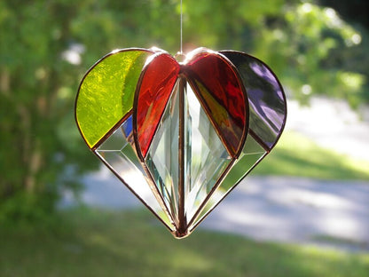 Stained Glass Rainbow Heart, Stained glass heart, Rainbow Heart,Rainbow suncatcher, Heart Suncatcher