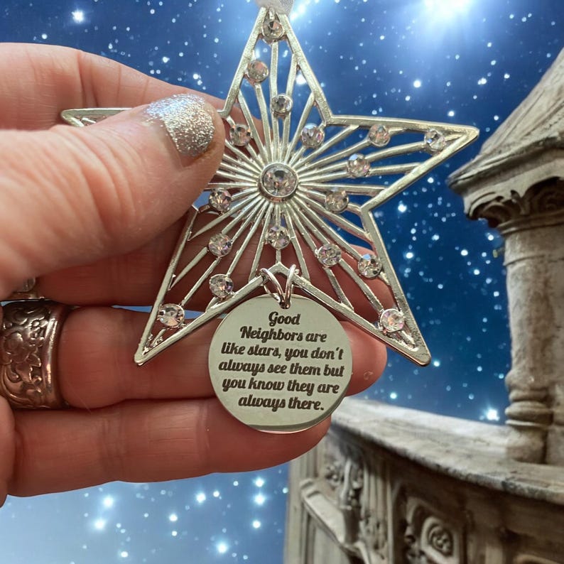 Crystal Star Neighbor Ornament: Silver Plated Thank You Gift