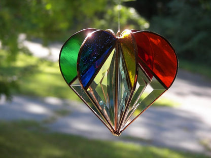 Stained Glass Rainbow Heart, Stained glass heart, Rainbow Heart,Rainbow suncatcher, Heart Suncatcher
