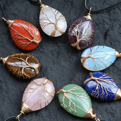 Seven Chakra Healing Gemstones, Copper Wired Crystal Pendant, Daily Spiritual Healing Jewelry for Life Fulfilment Meditation