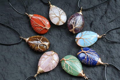 Seven Chakra Healing Gemstones, Copper Wired Crystal Pendant, Daily Spiritual Healing Jewelry for Life Fulfilment Meditation