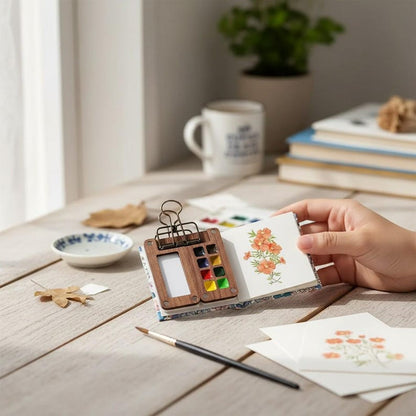 Travel Watercolor Set, Aquarelle Paint Set, Mini Watercolor Sketchbook, Watercolor Brush, Pocket Watercolor Set