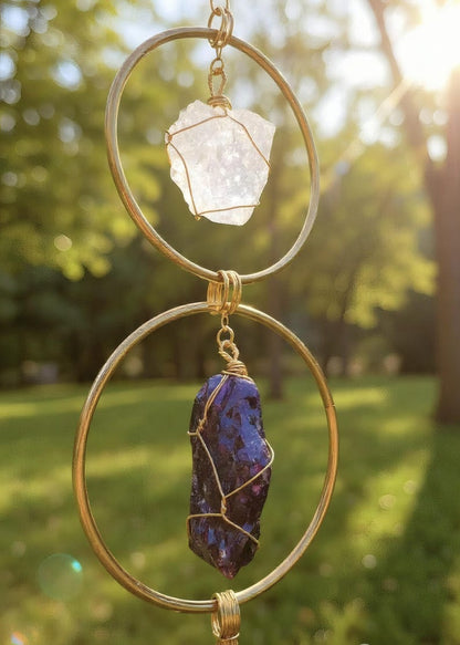 7 Chakra Crystal Hanging, Christmas Gift, Boho Home Decor, Seven Chakra Suncatcher, Meditation Wall Hanging, Natural Gemstones