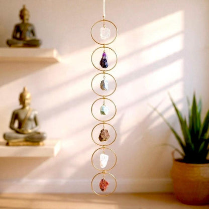 7 Chakra Crystal Hanging, Christmas Gift, Boho Home Decor, Seven Chakra Suncatcher, Meditation Wall Hanging, Natural Gemstones