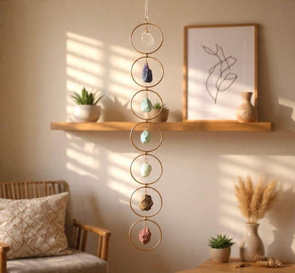 7 Chakra Crystal Hanging, Christmas Gift, Boho Home Decor, Seven Chakra Suncatcher, Meditation Wall Hanging, Natural Gemstones