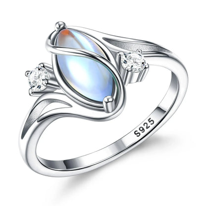 Marquise Cut Moonstone Sterling Silver Romantic 3-Stone Engagement Ring