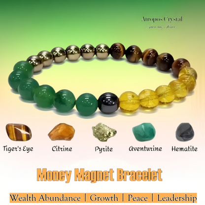 Money Magnet Bracelet for Wealth & Success – Citrine, Hematite, Tiger Eye Crystal Healing Bracelet