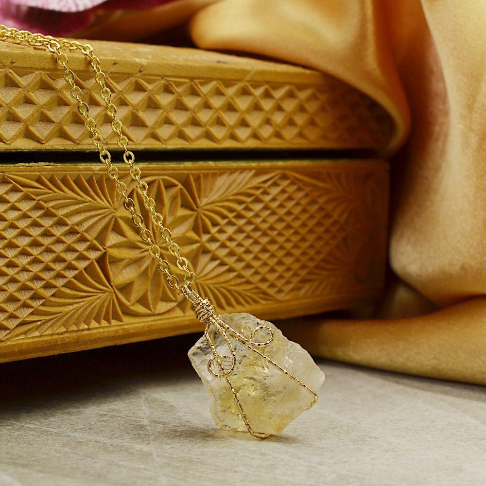 Wire Wrapped Raw Crystal Necklace