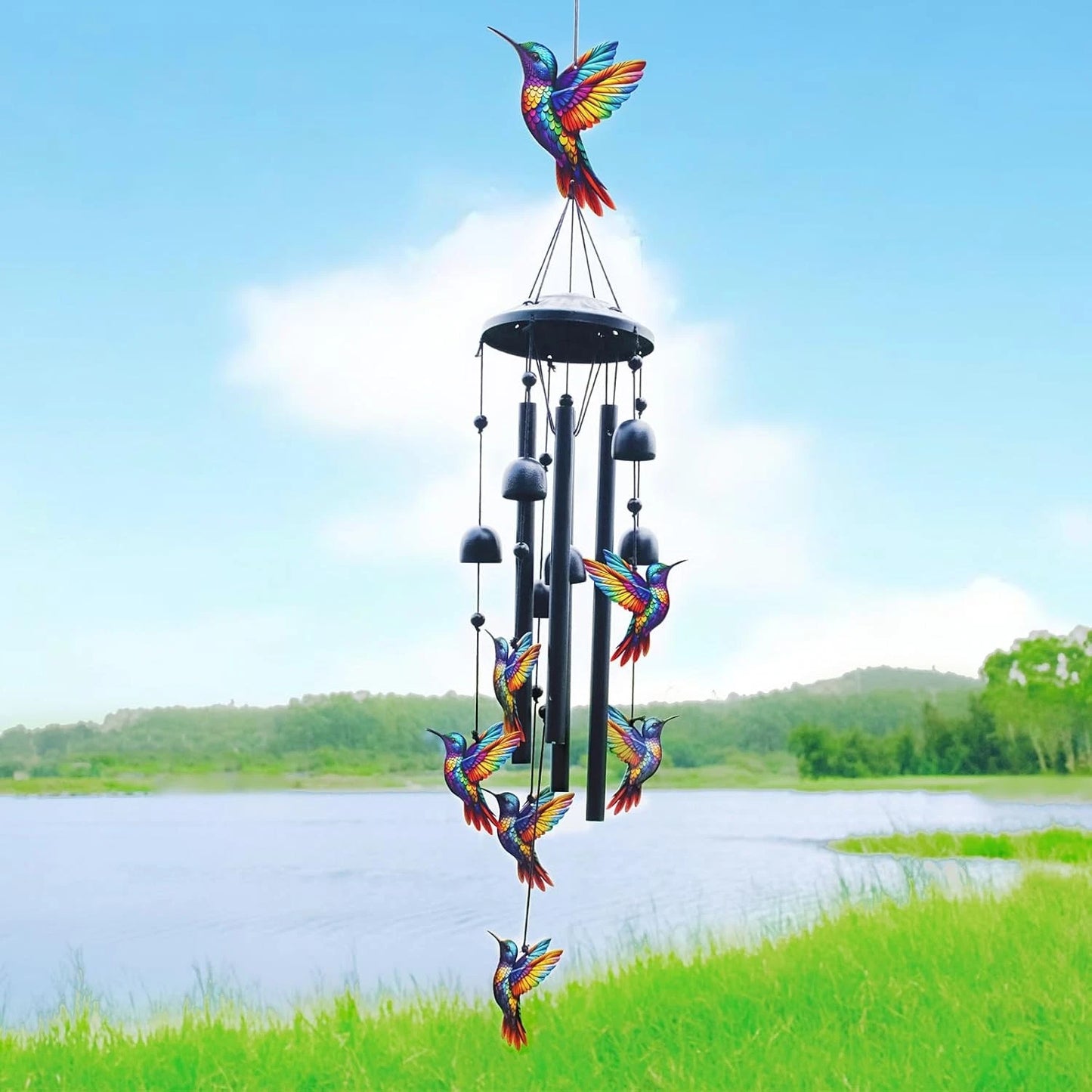 Hummingbird Wind Chimes for Outdoor Garden Decor Colorful Aluminum Tubes Hanging