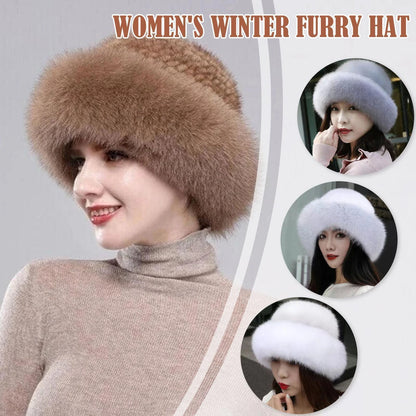Women's Faux Fur Fashion Hat for Winter, Russian Style Warm Cap Hat Faux Fur