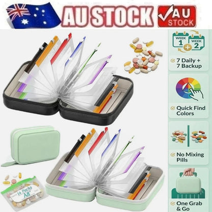 Waterproof Pill Pouch Set, A8 Waterproof Pill Pouch with 14 Color-Coded Bags AU