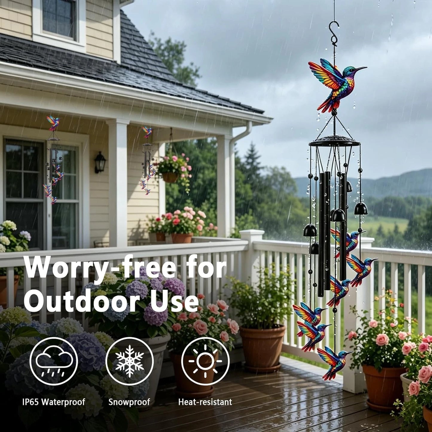 Hummingbird Wind Chimes for Outdoor Garden Decor Colorful Aluminum Tubes Hanging