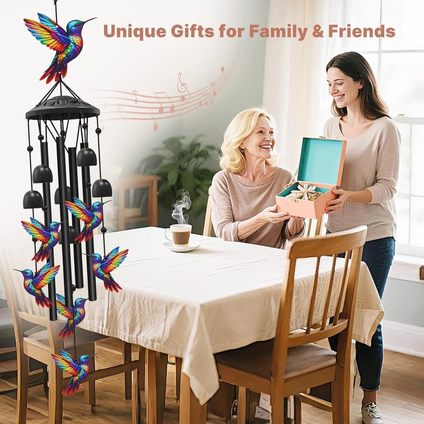 Hummingbird Wind Chimes for Outdoor Garden Decor Colorful Aluminum Tubes Hanging