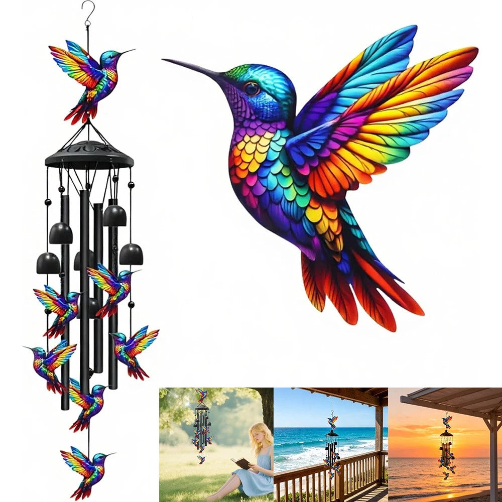 Hummingbird Wind Chimes for Outdoor Garden Decor Colorful Aluminum Tubes Hanging
