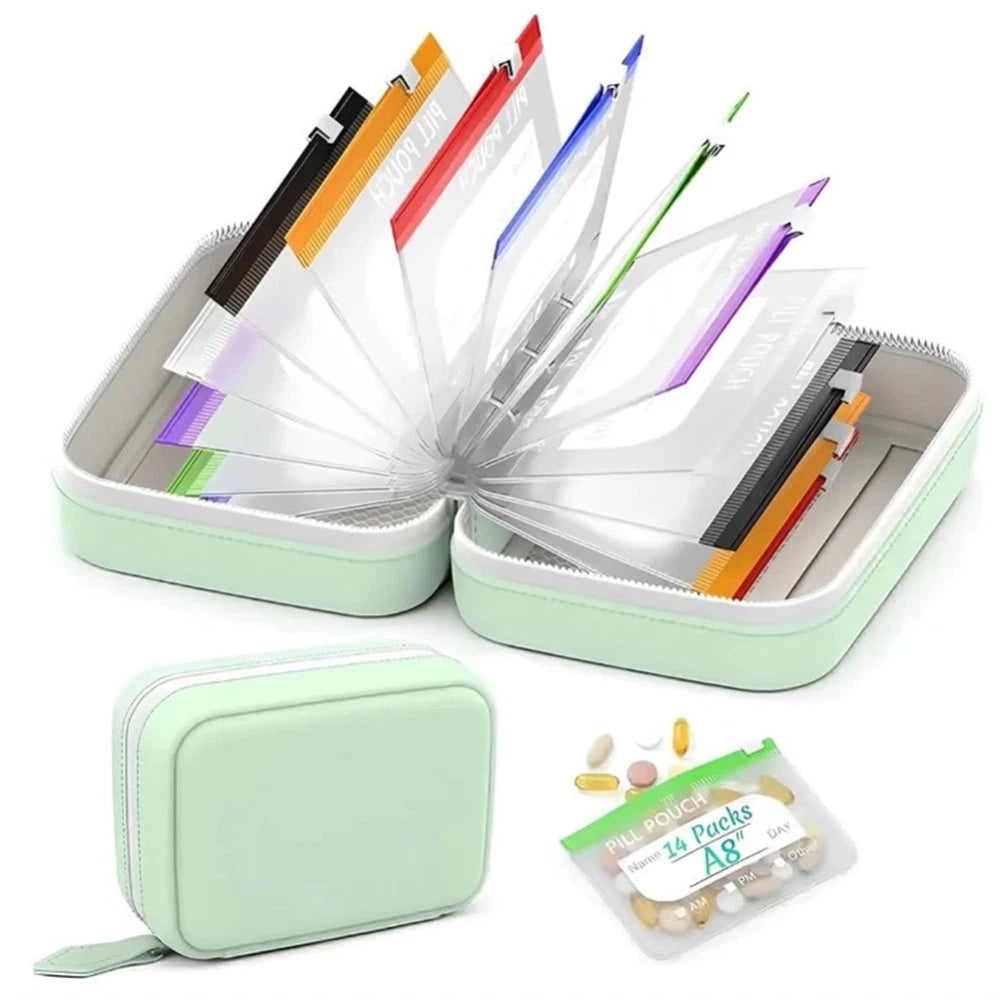 Waterproof Pill Pouch Set, A8 Waterproof Pill Pouch with 14 Color-Coded Bags AU