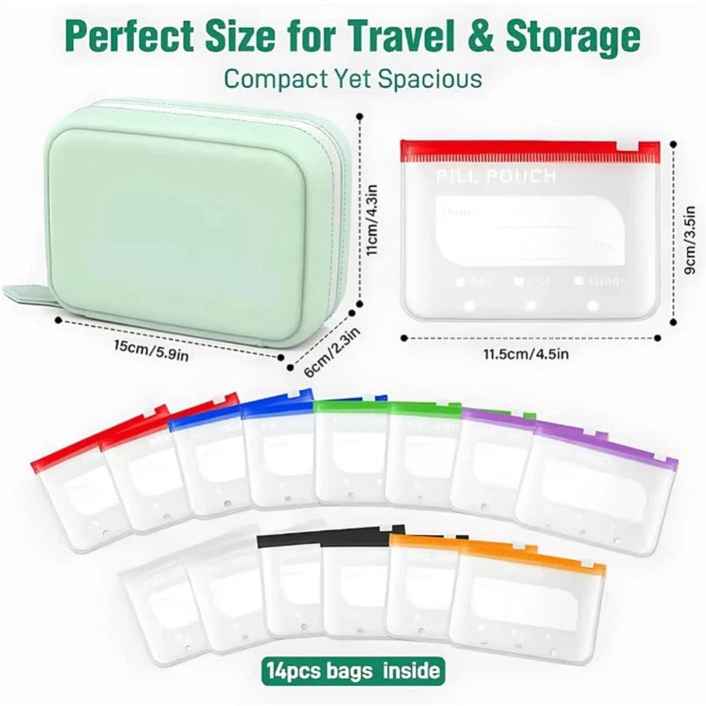 Waterproof Pill Pouch Set, A8 Waterproof Pill Pouch with 14 Color-Coded Bags AU