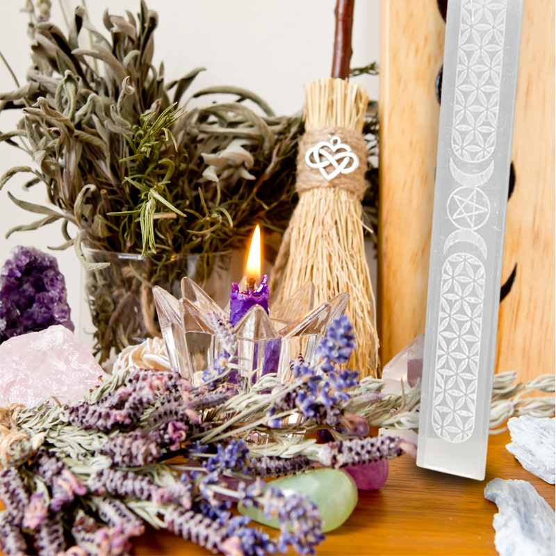 Selenite Triple Moon Wand 7"