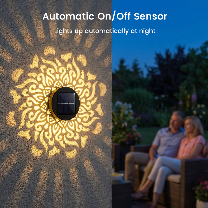 🌞 Buy 1 Get 1 FREE! Solar Mandala Wall Light – Outdoor Garden Projector Lamp for Patio & Fence ✨