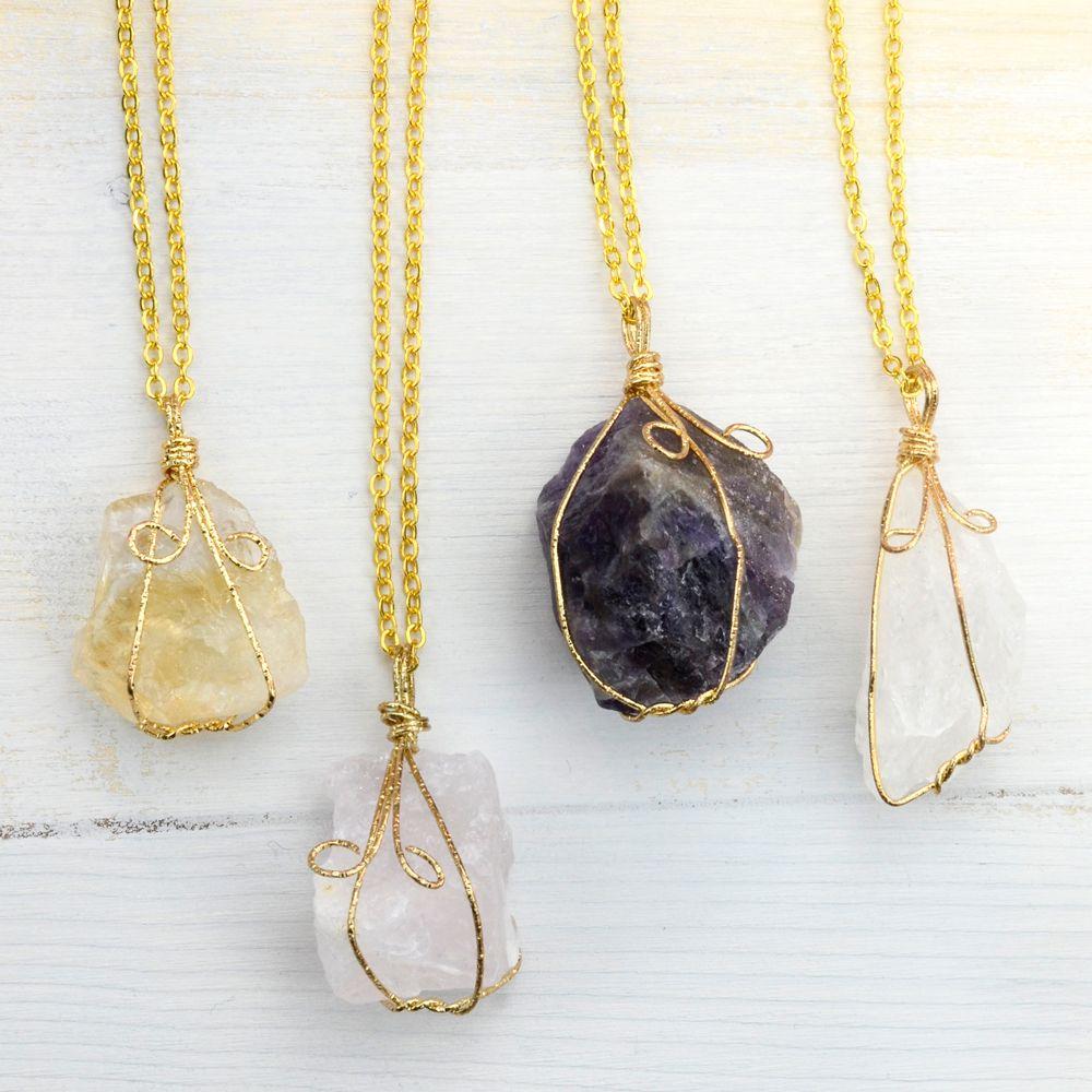 Wire Wrapped Raw Crystal Necklace