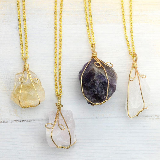 Wire Wrapped Raw Crystal Necklace